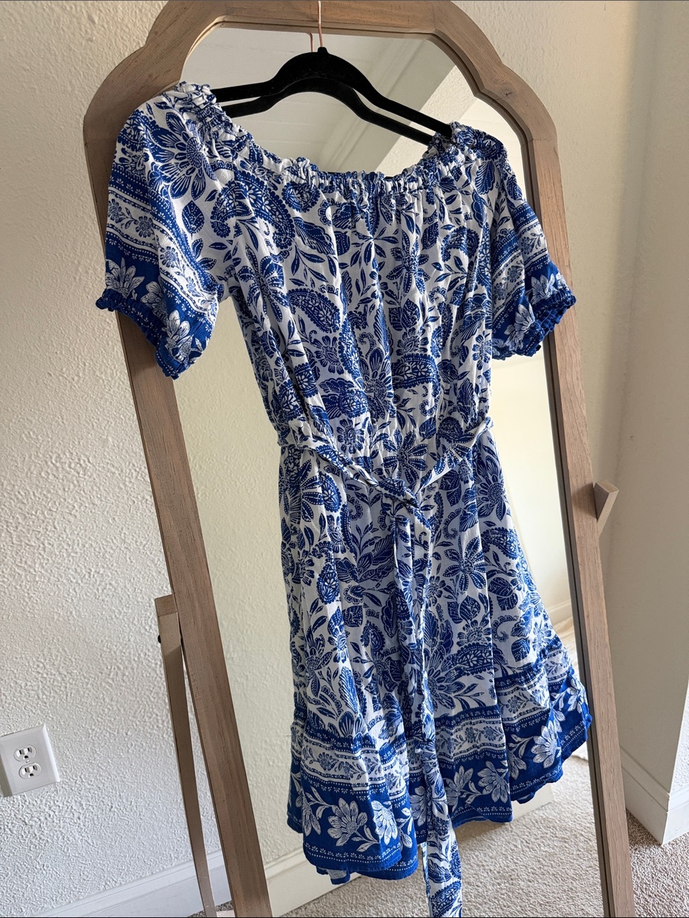 LOFT Blue and White Off the Shoulder Floral Dress